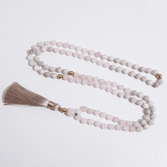 Mala en Agate Blanche et Quartz Rose | Lithothérapie Stéphanie