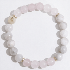 Collier Mala en Agate Blanche et Quartz Rose + Bracelet Offert