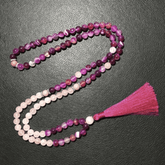 Mala 108 Perles en Agate et Quartz Rose | Lithothérapie Stéphanie