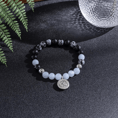 Collier Mala en Aigue Marine et Obsidienne Neige + Bracelet Offert