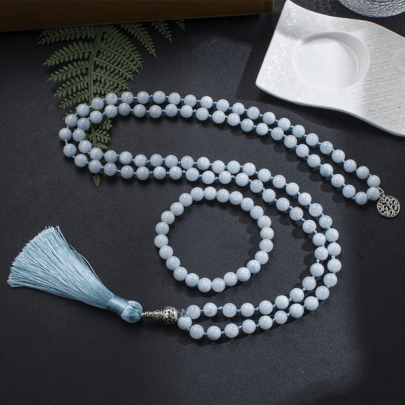 Collier Mala en Calcédoine Bleue | Lithothérapie Stéphanie