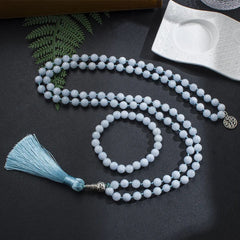 Collier Mala en Aigue Marine + Bracelet Offert