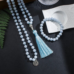 Collier Mala en Aigue Marine + Bracelet Offert