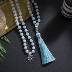 Collier Mala en Aigue Marine + Bracelet Offert