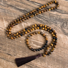 Collier Mala en Onyx et Oeil de Tigre + Bracelet Offert