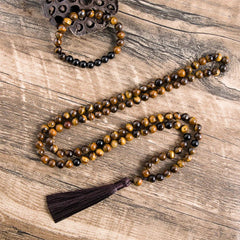 Collier Mala en Onyx et Oeil de Tigre + Bracelet Offert