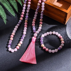 Collier Mala en Rhodolite + Bracelet Offert