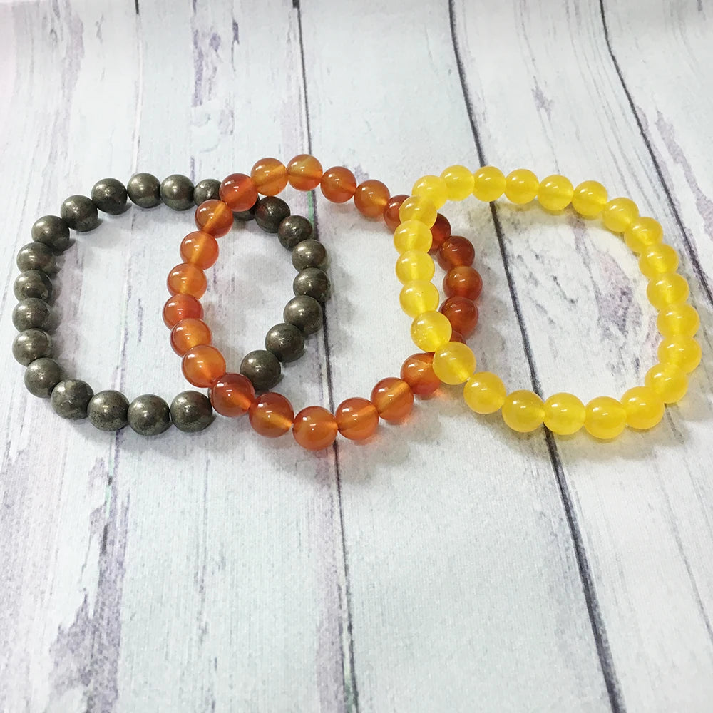 Set de 3 Bracelets en Cornaline, Pyrite et Agate Jaune