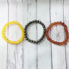 Set 3 Bracelets en Cornaline, Pyrite et Agate Jaune