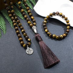 Collier Mala en Oeil de Tigre et Bracelet Offert