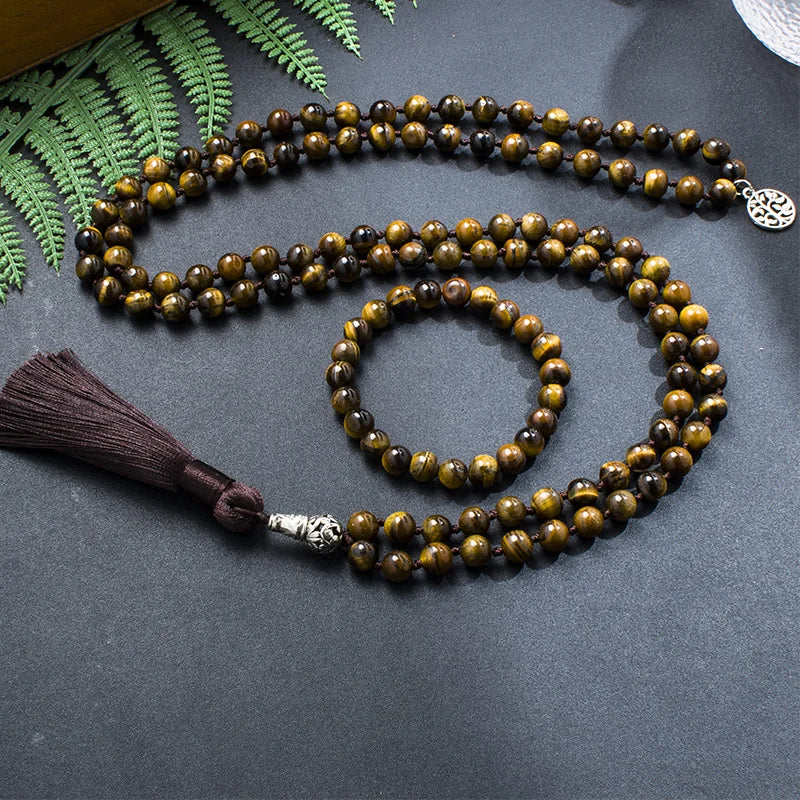 Collier Mala en Oeil de Tigre + Bracelet Offert