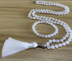Collier Mala en Pierre de Lune Blanche + Bracelet Offert