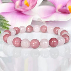 Bracelet en Quartz Rose et Rhodonite | Lithothérapie Stéphanie