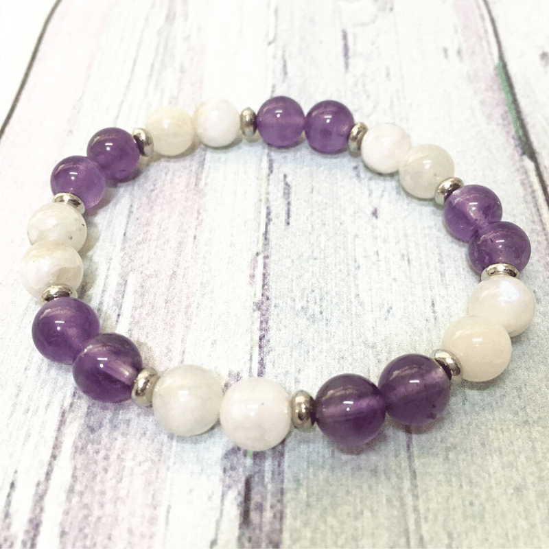 Bracelet en Améthyste et Pierre de Lune | Lithothérapie Stéphanie