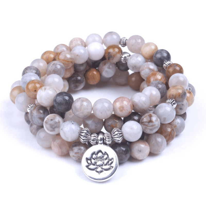 Bracelet Mala en Agate Feuille de Bambou | Lithothérapie Stéphanie