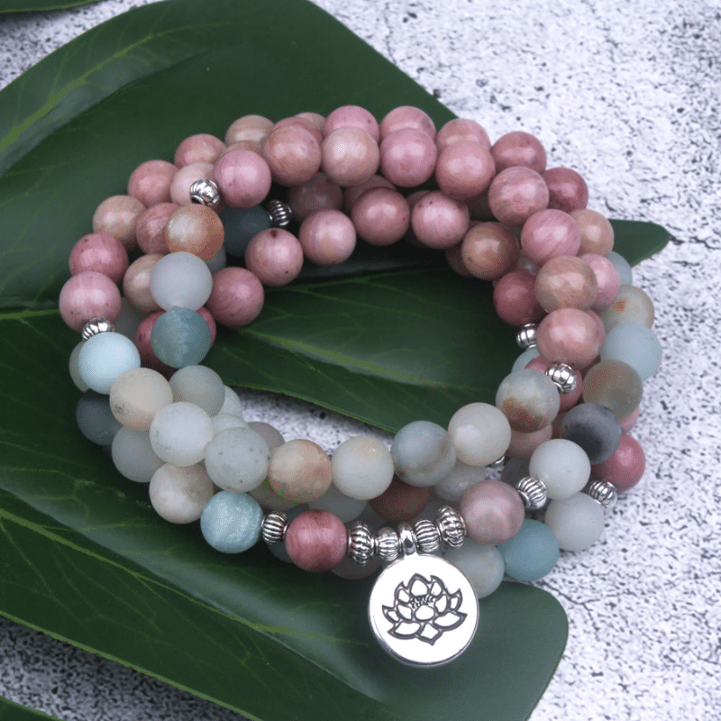 Bracelet Mala en Amazonite et Rhodonite | Lithothérapie Stéphanie