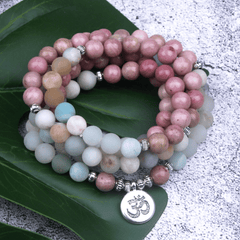 Bracelet Mala Tibétain en Amazonite et Rhodonite | Lithothérapie Stéphanie
