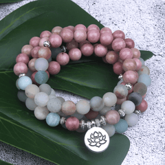Bracelet Mala en Amazonite et Rhodonite | Lithothérapie Stéphanie