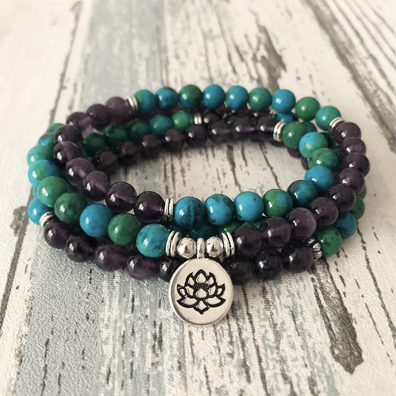 Bracelet Mala en Améthyste et Chrysocolle | Lithothérapie Stéphanie