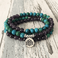 Bracelet Mala en Améthyste et Chrysocolle | Lithothérapie Stéphanie