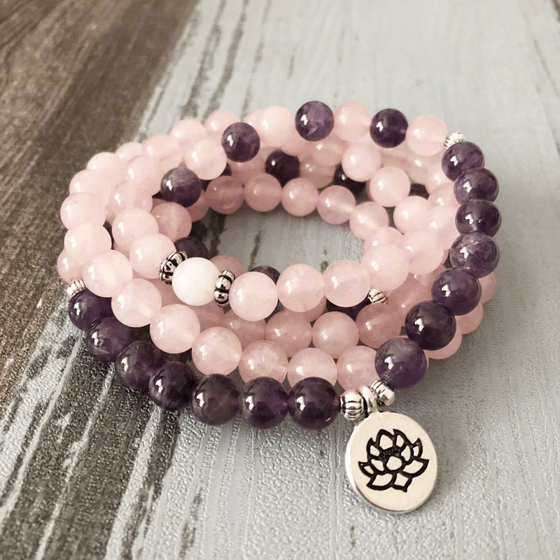 Bracelet Mala en Quartz Rose et Améthyste | Lithothérapie Stéphanie