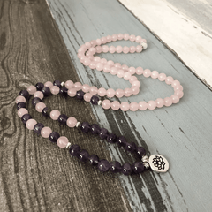 Bracelet Mala Améthyste et Quartz Rose | Lithothérapie Stéphanie