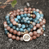 Bracelet Mala en Apatite et Pierre de Soleil | Lithothérapie Stéphanie