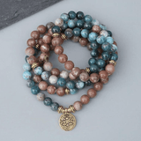 Bracelet Mala en Apatite Bleue et Pierre de Soleil | Lithothérapie Stéphanie