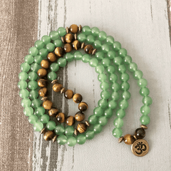 Bracelet Mala 108 Perles en Aventurine et Oeil de Tigre | Lithothérapie Stéphanie