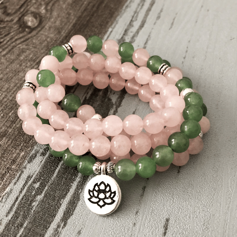 Bracelet Mala en Aventurine et Quartz Rose | Lithothérapie Stéphanie