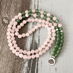 Bracelet Mala en Aventurine Verte et Quartz Rose | Lithothérapie Stéphanie