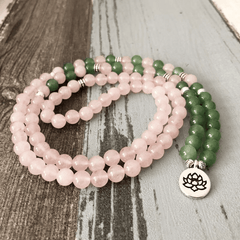 Bracelet Mala 108 Perles en Aventurine et Quartz Rose | Lithothérapie Stéphanie