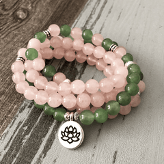 Bracelet Mala en Aventurine et Quartz Rose | Lithothérapie Stéphanie