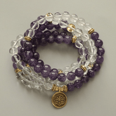 Bracelet Mala en Améthyste et Cristal de Roche | Lithothérapie Stéphanie