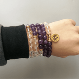 Bracelet Mala Bouddhiste en Améthyste et Cristal de Roche | Lithothérapie Stéphanie