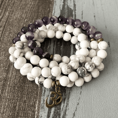 Bracelet Mala en Howlite et Améthyste | Lithothérapie Stéphanie