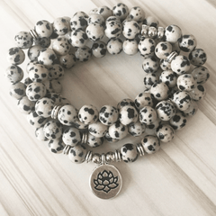 Bracelet Mala 108 Perles en Jaspe Dalmatien | Lithothérapie Stéphanie