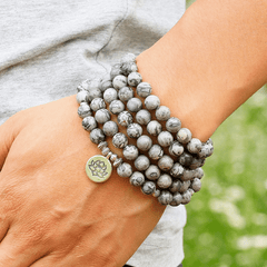 Bracelet Mala Tibétain en Jaspe Gris | Lithothérapie Stéphanie