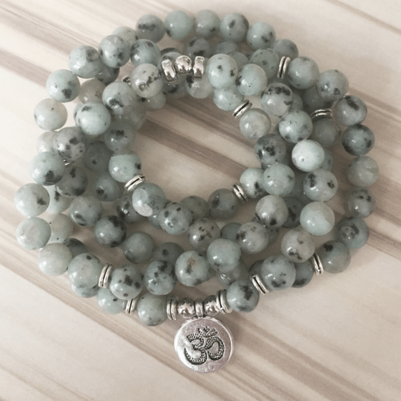 Bracelet Mala en Jaspe Kiwi l Lithothérapie Stéphanie