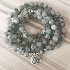 Bracelet Mala en Jaspe Kiwi l Lithothérapie Stéphanie