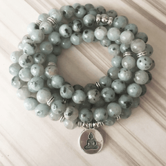 Bracelet Mala Bouddhiste en Jaspe Kiwi l Lithothérapie Stéphanie