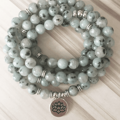 Bracelet Mala 108 Perles en Jaspe Kiwi l Lithothérapie Stéphanie