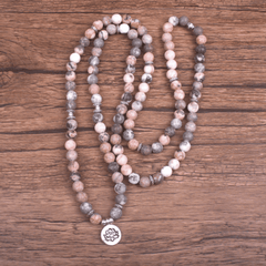 Collier Mala en Jaspe Zèbre Rose | Lithothérapie Stéphanie
