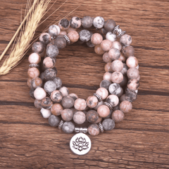Bracelet Mala en Jaspe Zèbre Rose | Lithothérapie Stéphanie