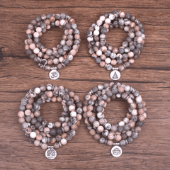 Bracelet Mala 108 Perles en Jaspe Zèbre Rose | Lithothérapie Stéphanie