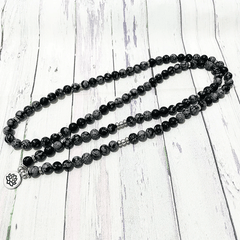 Bracelet Mala 108 Perles en Obsidienne Neige | Lithothérapie Stéphanie