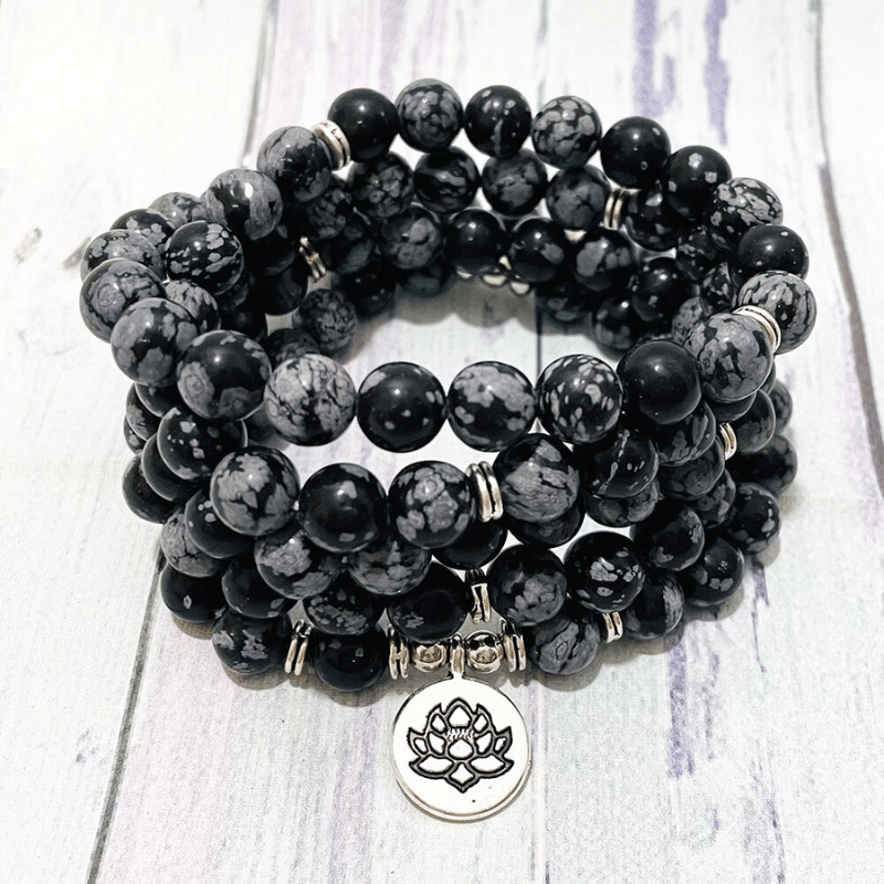 Bracelet Mala en Obsidienne Neige | Lithothérapie Stéphanie