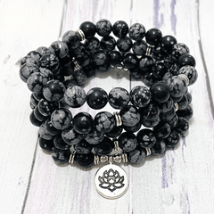 Bracelet Mala en Obsidienne Neige | Lithothérapie Stéphanie