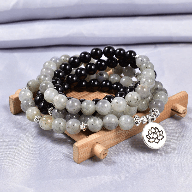 Bracelet Mala en Onyx et Labradorite | Lithothérapie Stéphanie