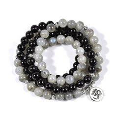 Bracelet Mala Tibétain en Onyx et Labradorite | Lithothérapie Stéphanie